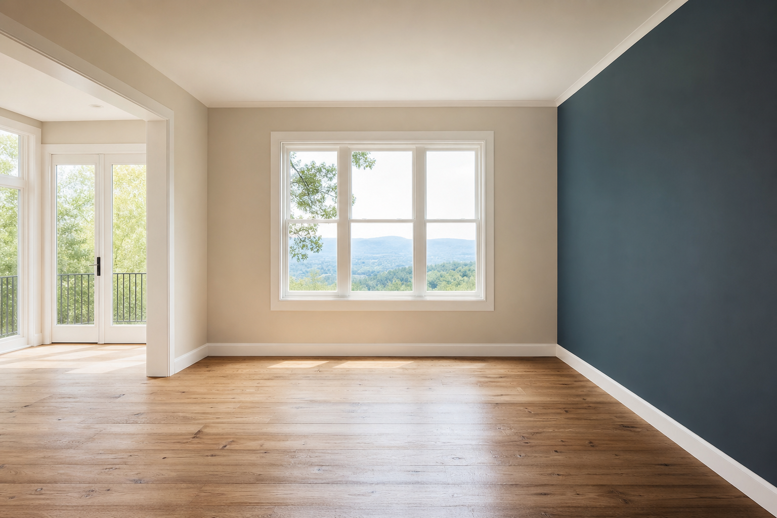 Freshly painted interior wall and trim